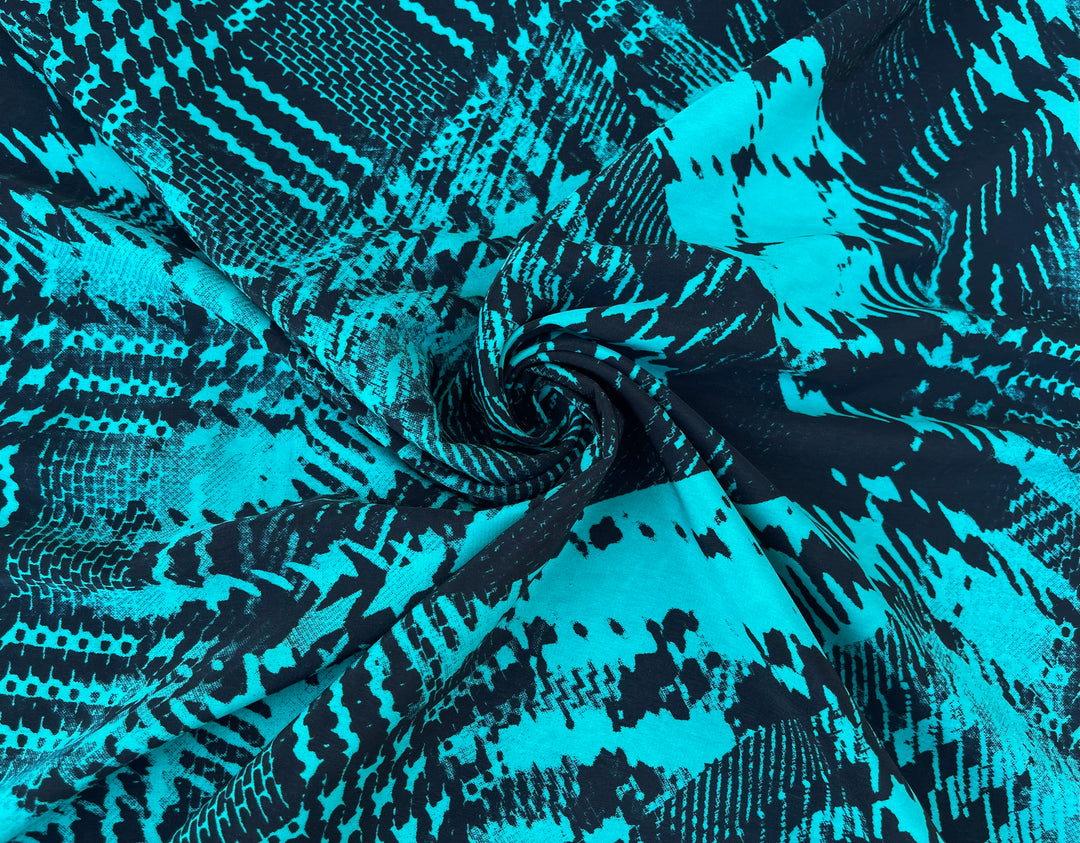 Peachskin  Fabric By The Yard - Black And Aqua Tribal Pattern