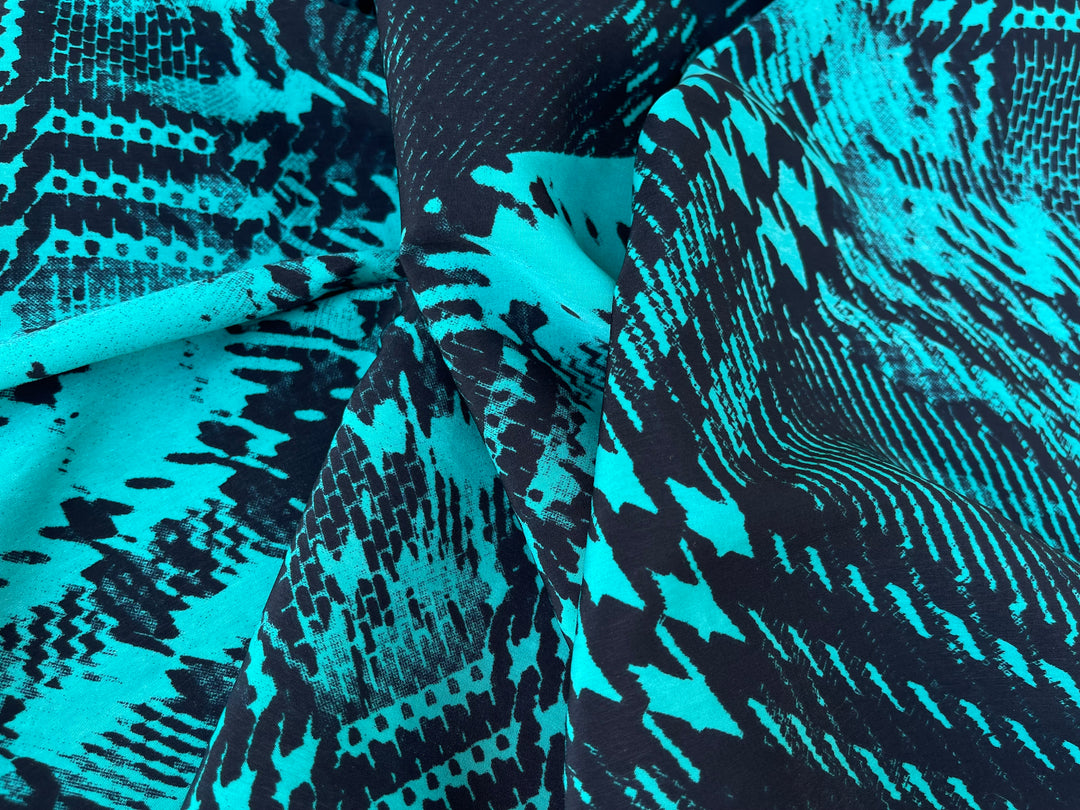 Peachskin  Fabric By The Yard - Black And Aqua Tribal Pattern
