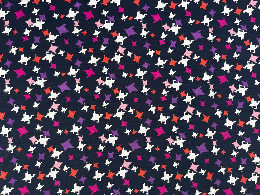 Peachskin  Fabric By The Yard - Pink Red Purple  Gingham Pattern On Black