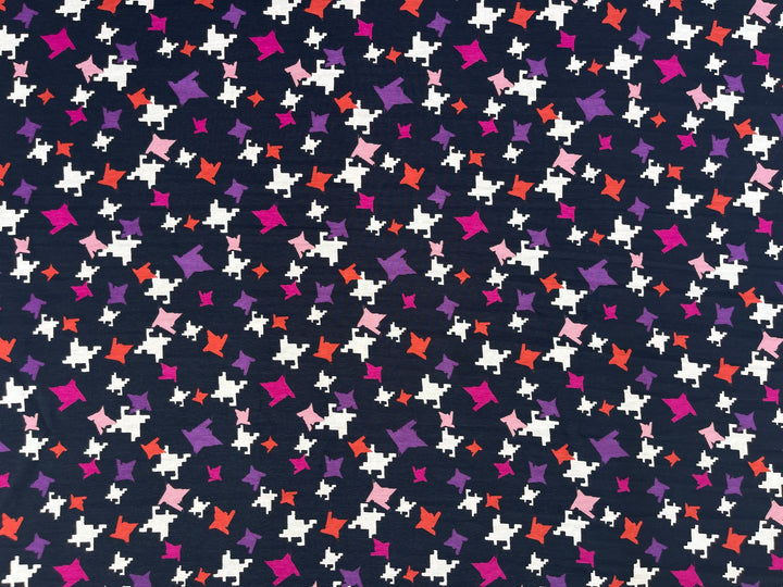Peachskin  Fabric By The Yard - Pink Red Purple  Gingham Pattern On Black