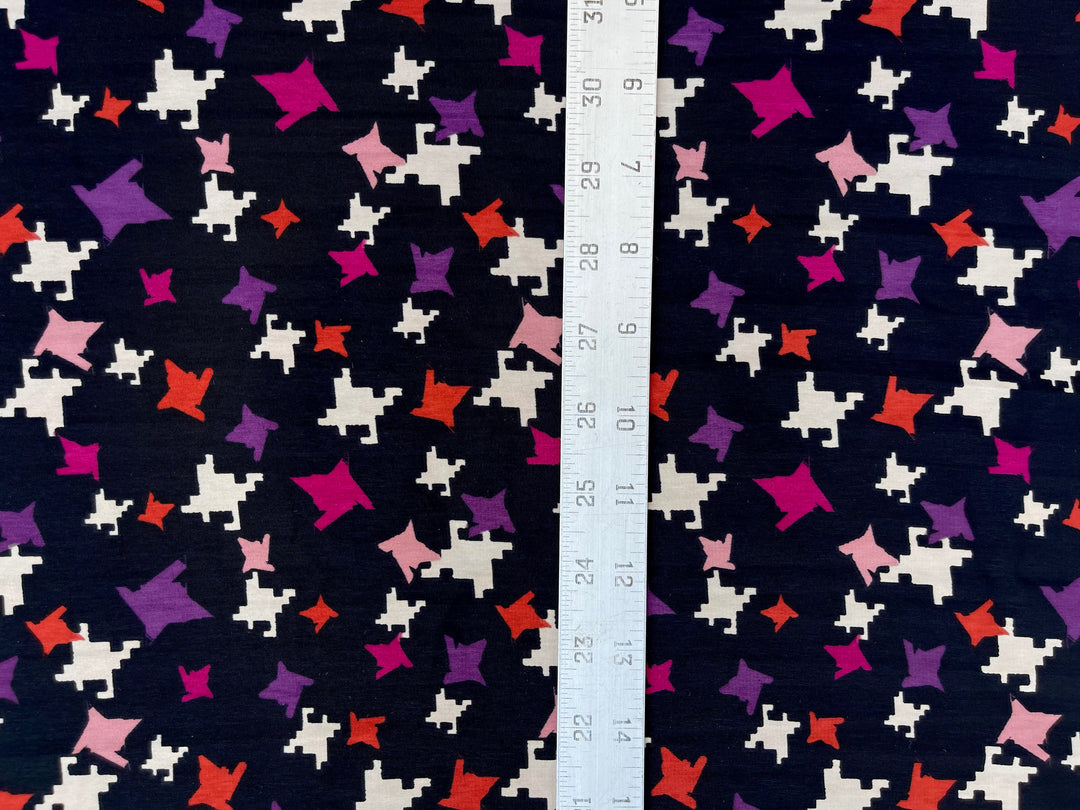 Peachskin  Fabric By The Yard - Pink Red Purple  Gingham Pattern On Black