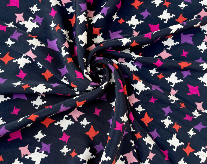 Peachskin  Fabric By The Yard - Pink Red Purple  Gingham Pattern On Black