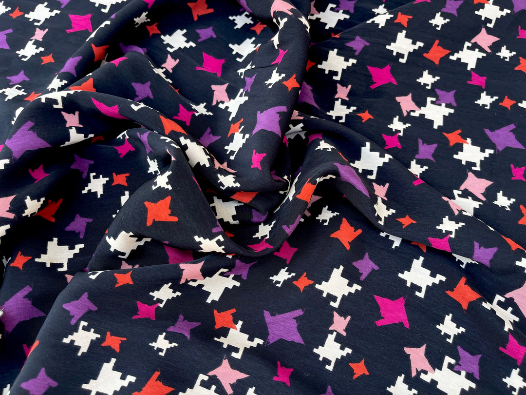Peachskin  Fabric By The Yard - Pink Red Purple  Gingham Pattern On Black