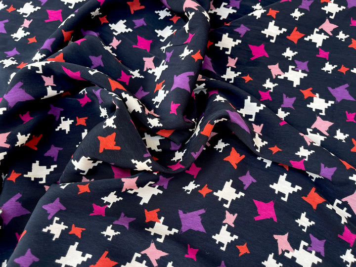 Peachskin  Fabric By The Yard - Pink Red Purple  Gingham Pattern On Black