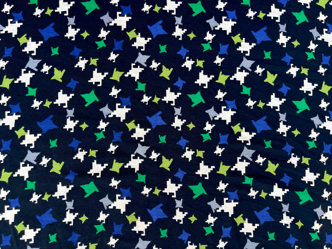 Peachskin  Fabric By The Yard - Blue Green Gingham Pattern On Black