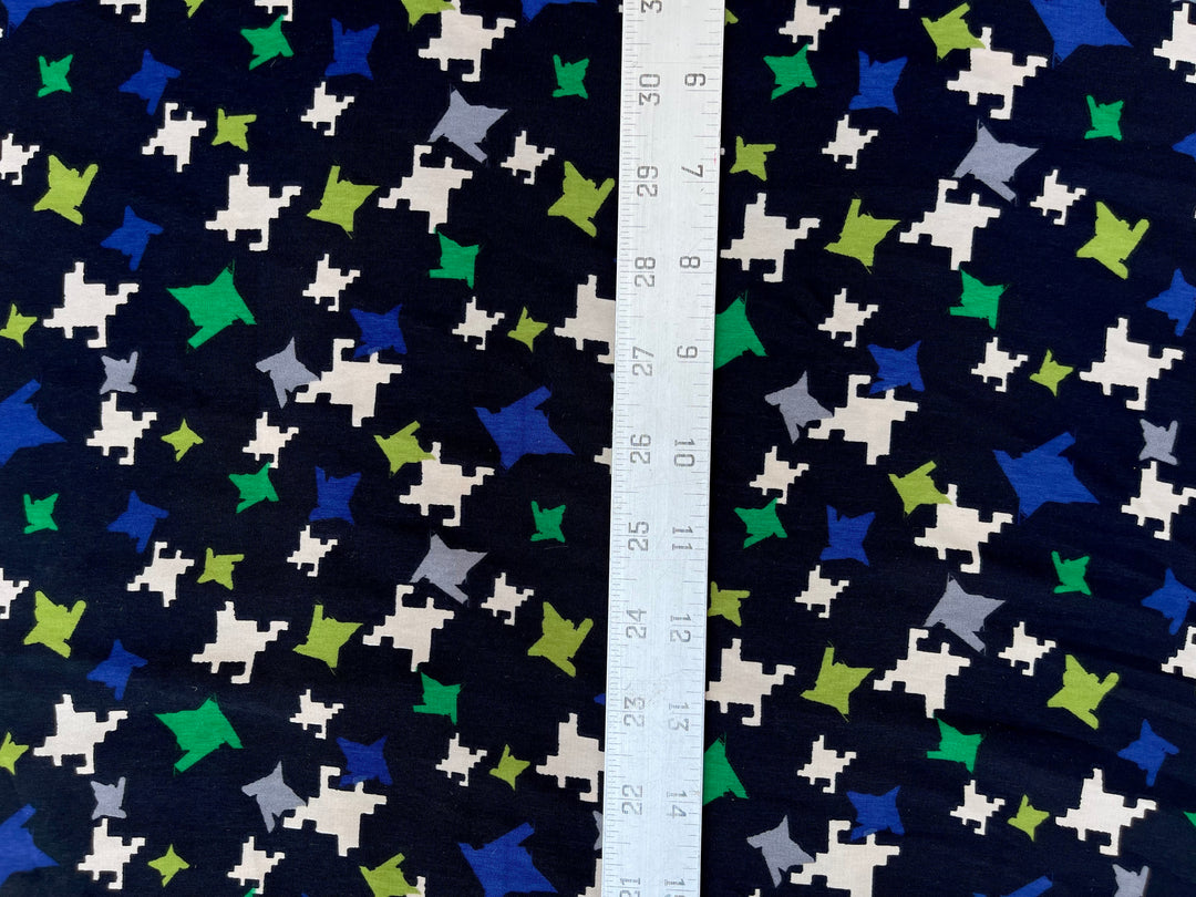 Peachskin  Fabric By The Yard - Blue Green Gingham Pattern On Black