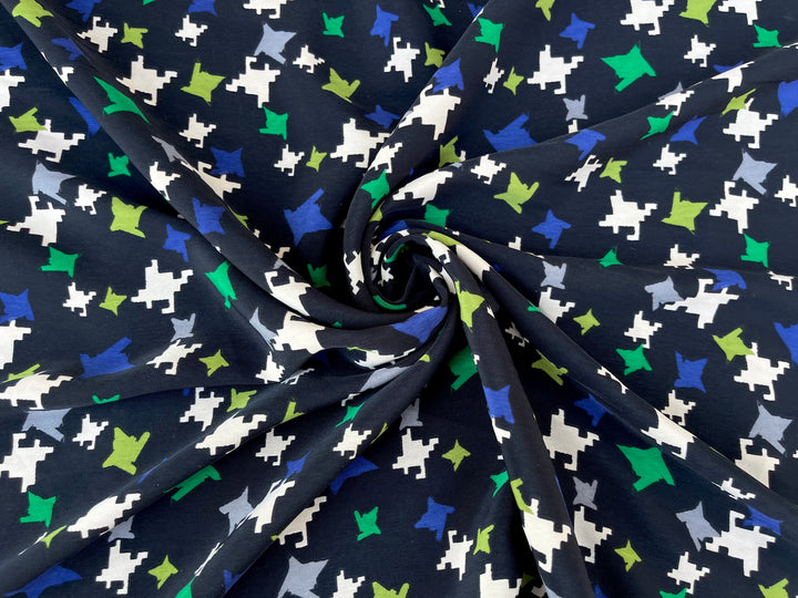 Peachskin  Fabric By The Yard - Blue Green Gingham Pattern On Black