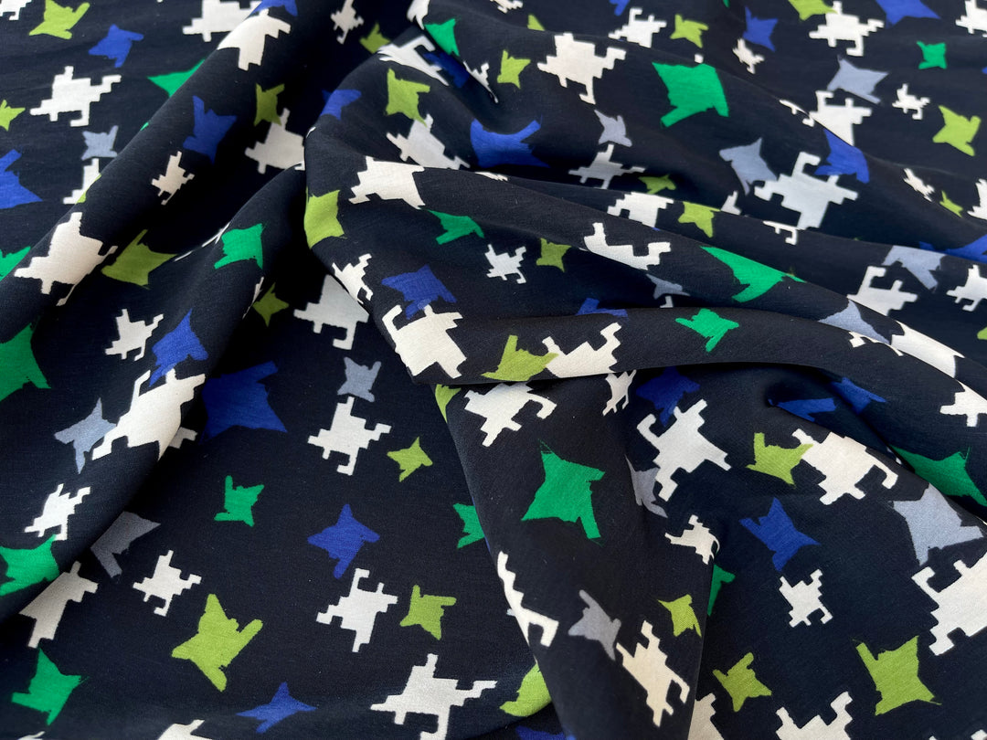Peachskin  Fabric By The Yard - Blue Green Gingham Pattern On Black