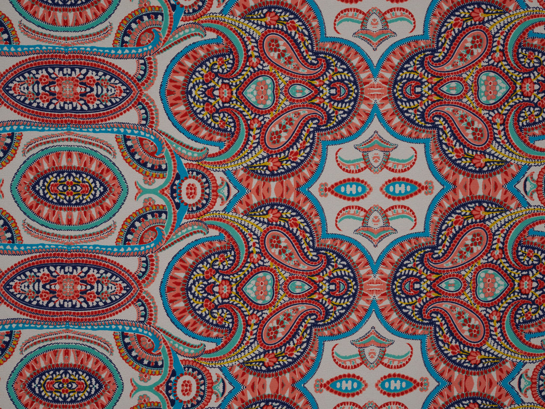 Georgette  boho tribal fabric by the yard - Orange teal turquoise paisley bohemian print