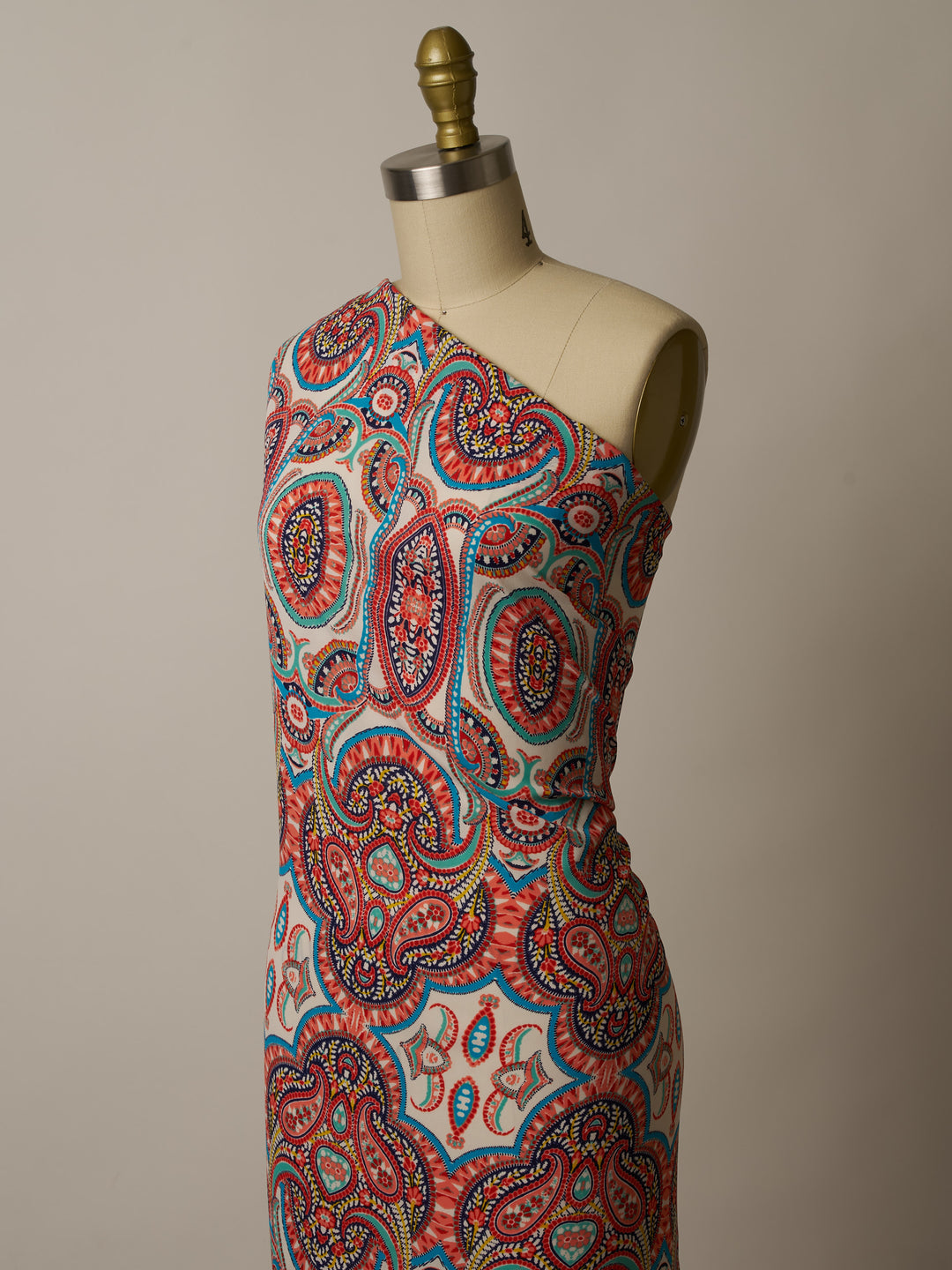 Georgette  boho tribal fabric by the yard - Orange teal turquoise paisley bohemian print