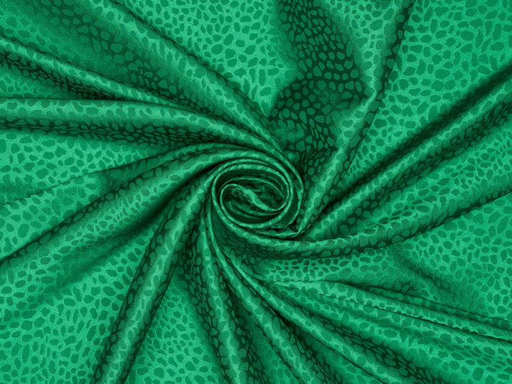 Emerald Green - SILKY JACQUARD SATIN fabric by the yard - small Cheetah jacquard pattern -  flowy fabric
