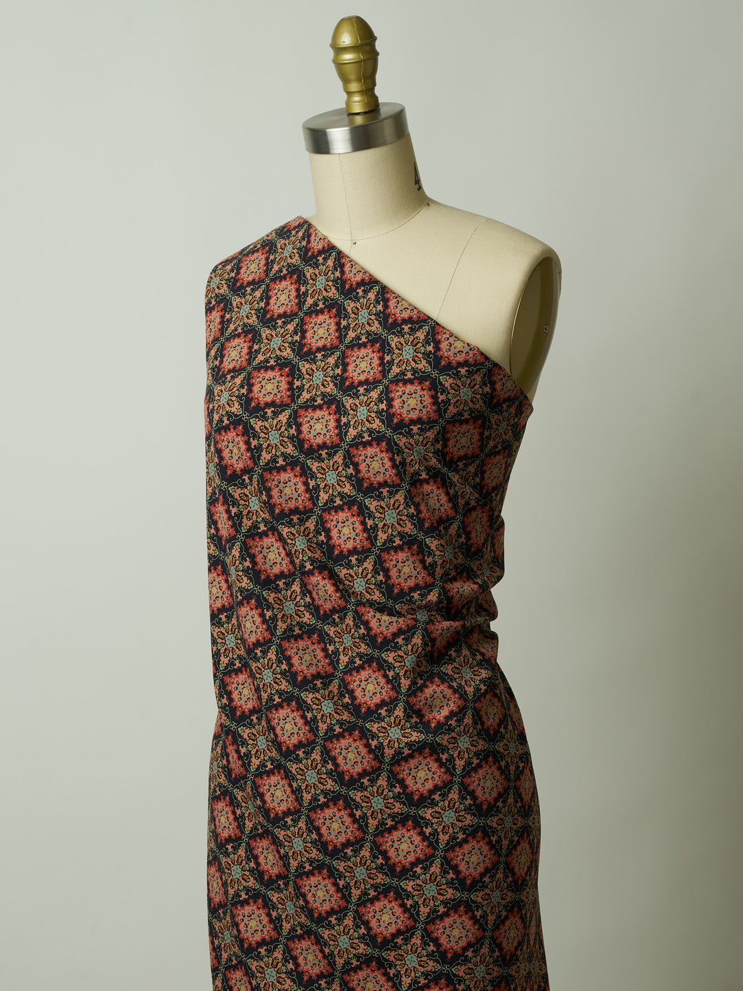 Orange and blue medallion border  Woolpeach fabric by the yard - soft flowy fabric