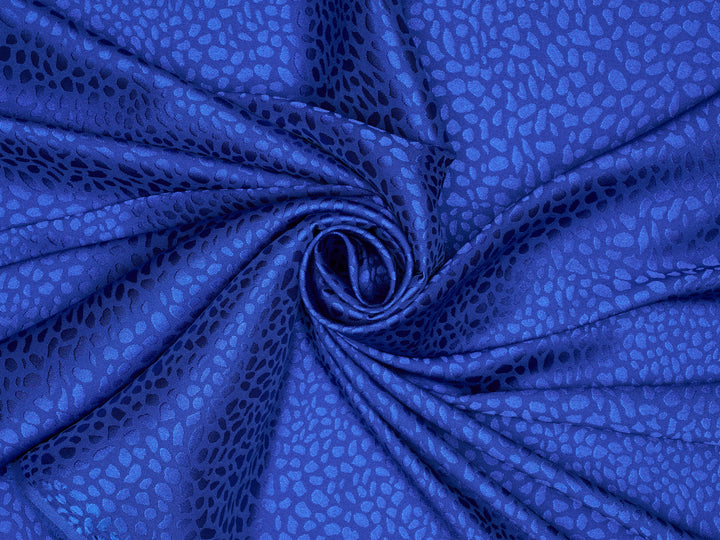 Royal Blue  - SILKY JACQUARD SATIN fabric by the yard - small Cheetah jacquard pattern -  flowy fabric
