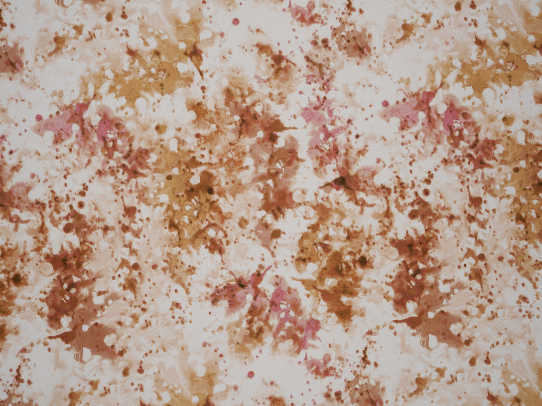 Silky Satin  Lightweight   Fabric - Caramel Ivory Abstract Print