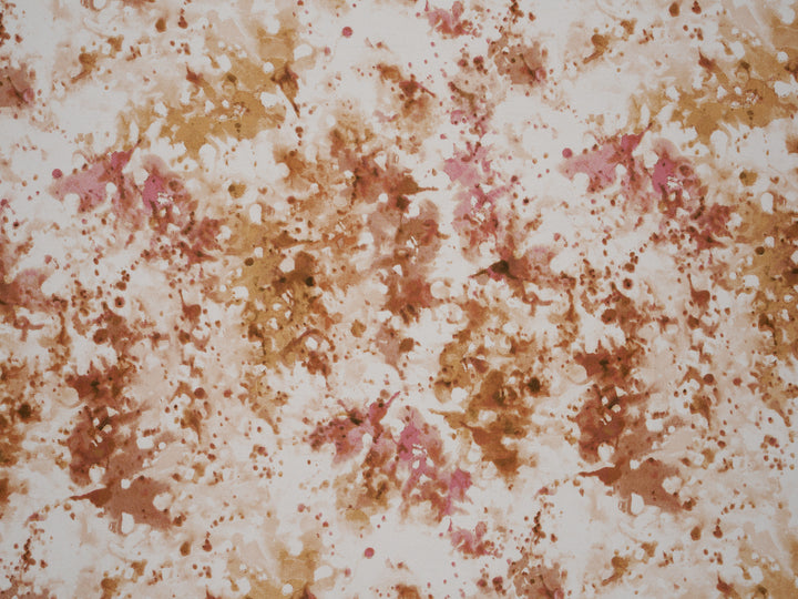 Silky Satin  Lightweight   Fabric - Caramel Ivory Abstract Print
