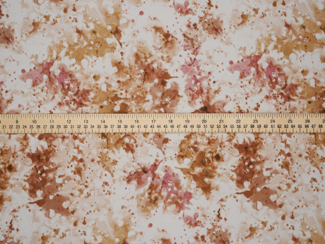 Silky Satin  Lightweight   Fabric - Caramel Ivory Abstract Print