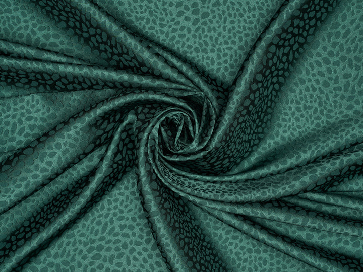 Hunter Green - SILKY JACQUARD SATIN fabric by the yard - small Cheetah jacquard pattern -  flowy fabric