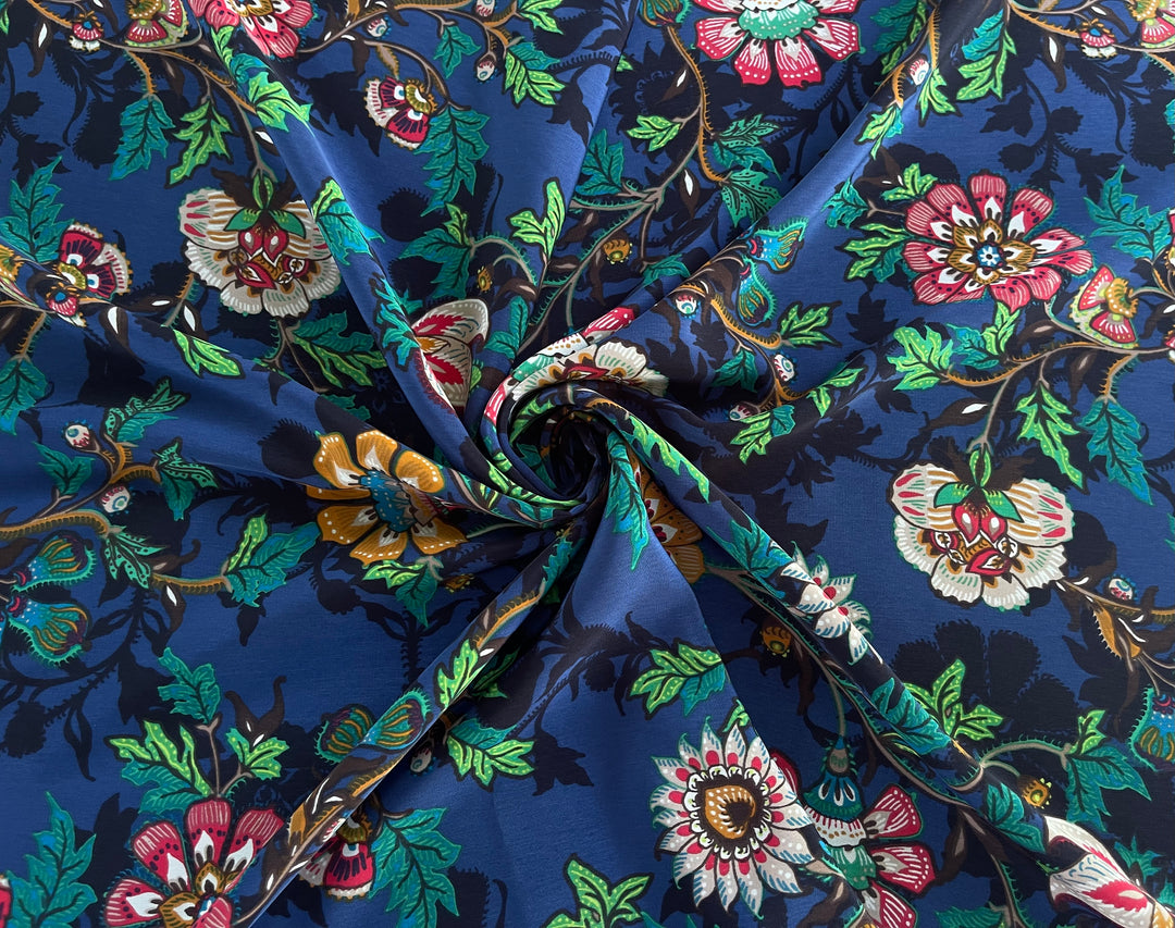 Peachskin  fabric by the yard -   Blue green floral  print