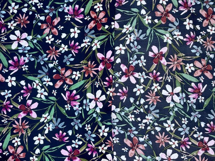 Faux silk charmeuse satin fabric by the yard -  Wildflowers print