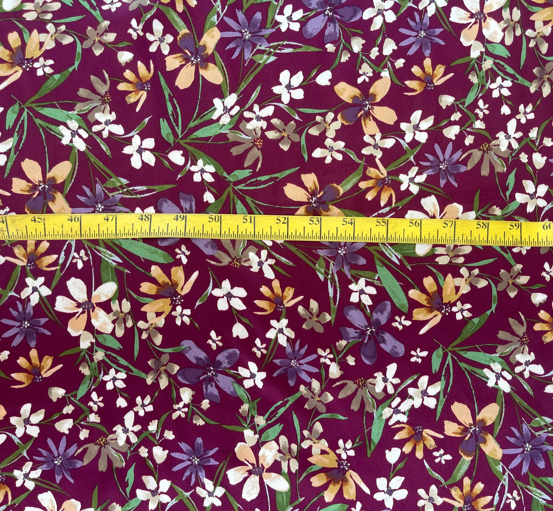 Faux silk charmeuse satin fabric by the yard -  Wildflowers print