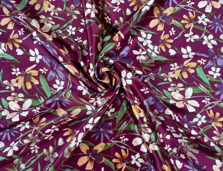 Faux silk charmeuse satin fabric by the yard -  Wildflowers print