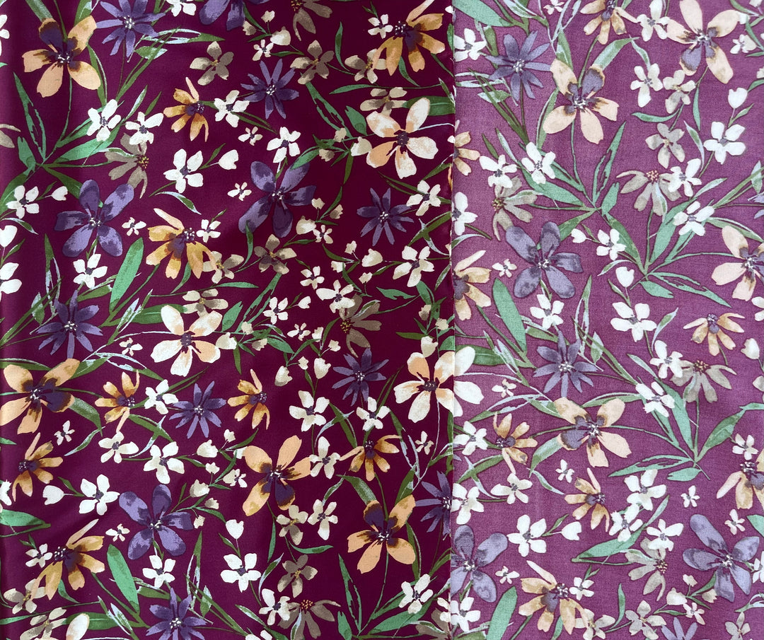 Faux silk charmeuse satin fabric by the yard -  Wildflowers print