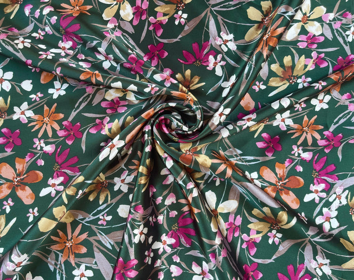 Faux silk charmeuse satin fabric by the yard -  Wildflowers print