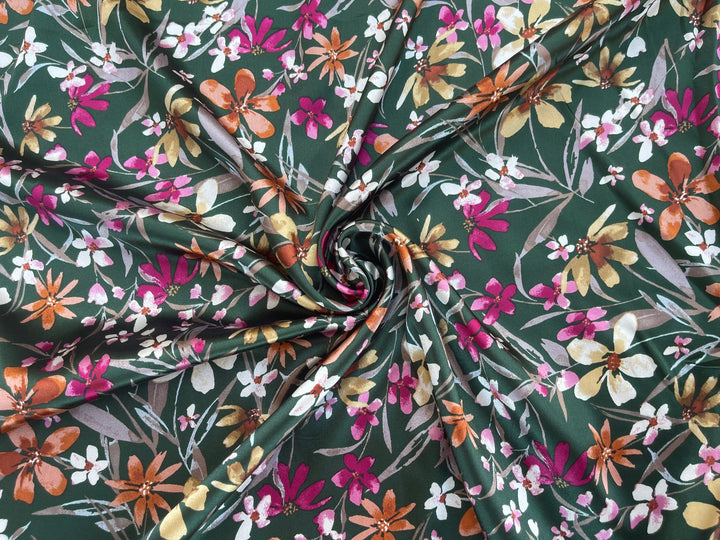 Faux silk charmeuse satin fabric by the yard -  Wildflowers print