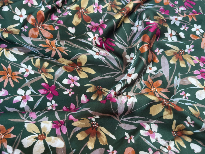 Faux silk charmeuse satin fabric by the yard -  Wildflowers print