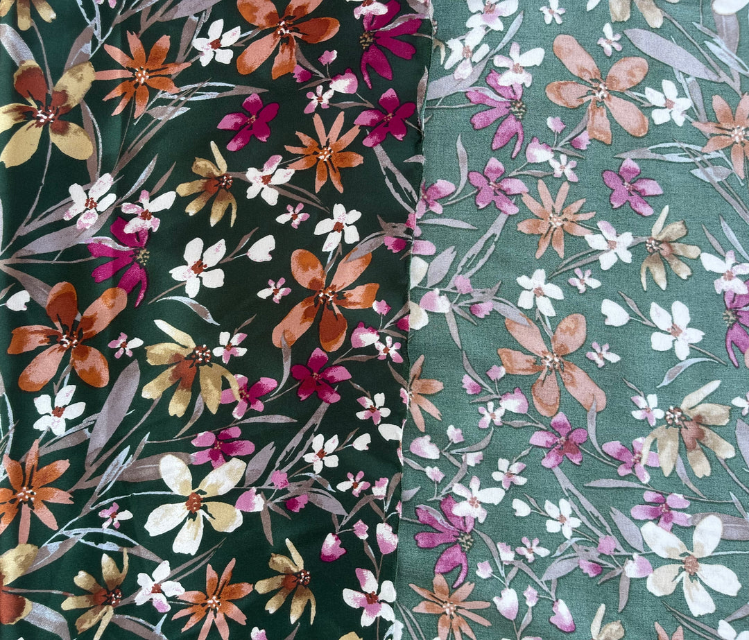 Faux silk charmeuse satin fabric by the yard -  Wildflowers print