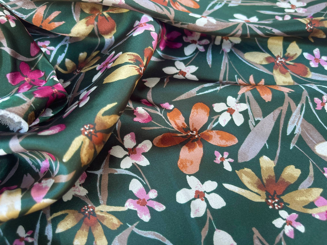 Faux silk charmeuse satin fabric by the yard -  Wildflowers print