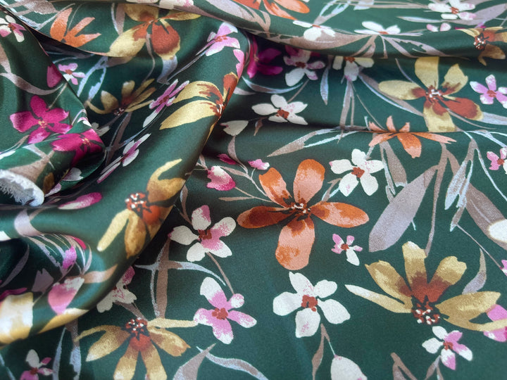 Faux silk charmeuse satin fabric by the yard -  Wildflowers print