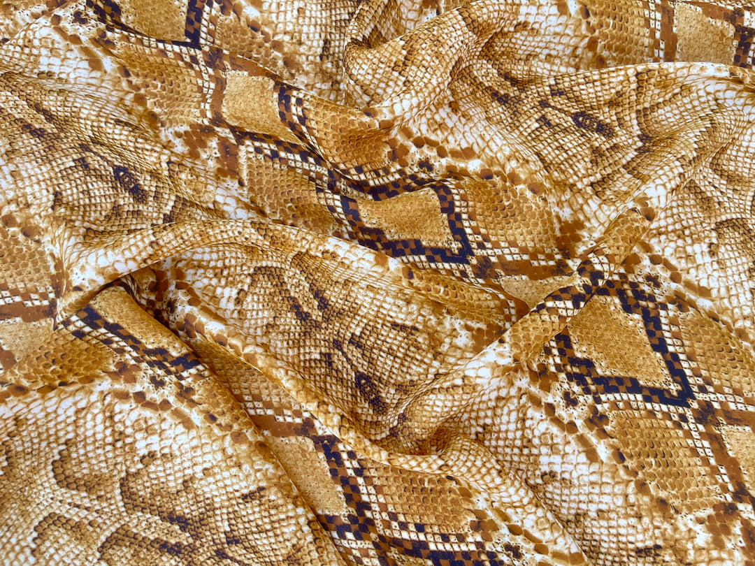 Lightweight  satin  fabric - Golden Snake print