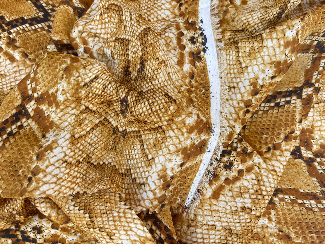 Lightweight  satin  fabric - Golden Snake print