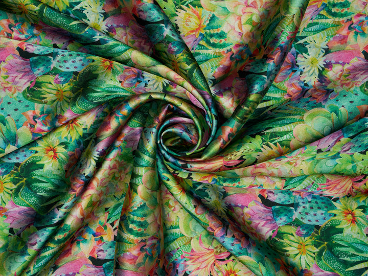 Colorful Cactus - Silky Satin Charmeuse print - fabric by the yard -  double sublimation print