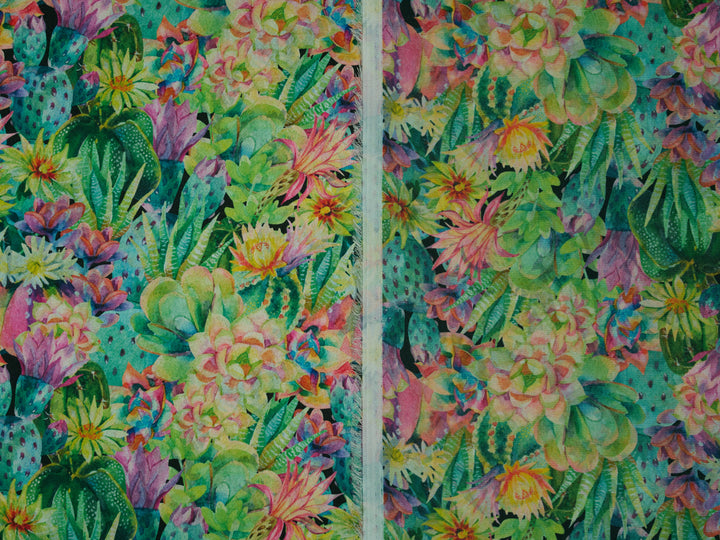 Colorful Cactus - Silky Satin Charmeuse print - fabric by the yard -  double sublimation print