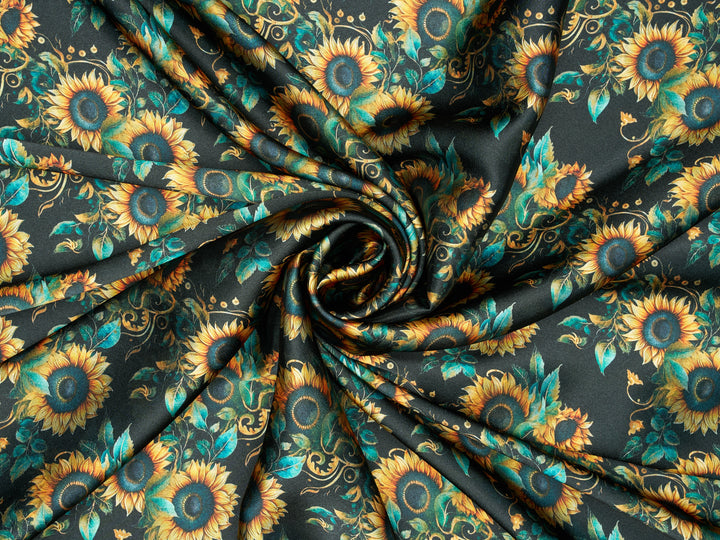 Sunflowers  - Silky Satin Charmeuse print - fabric by the yard -  double sublimation print