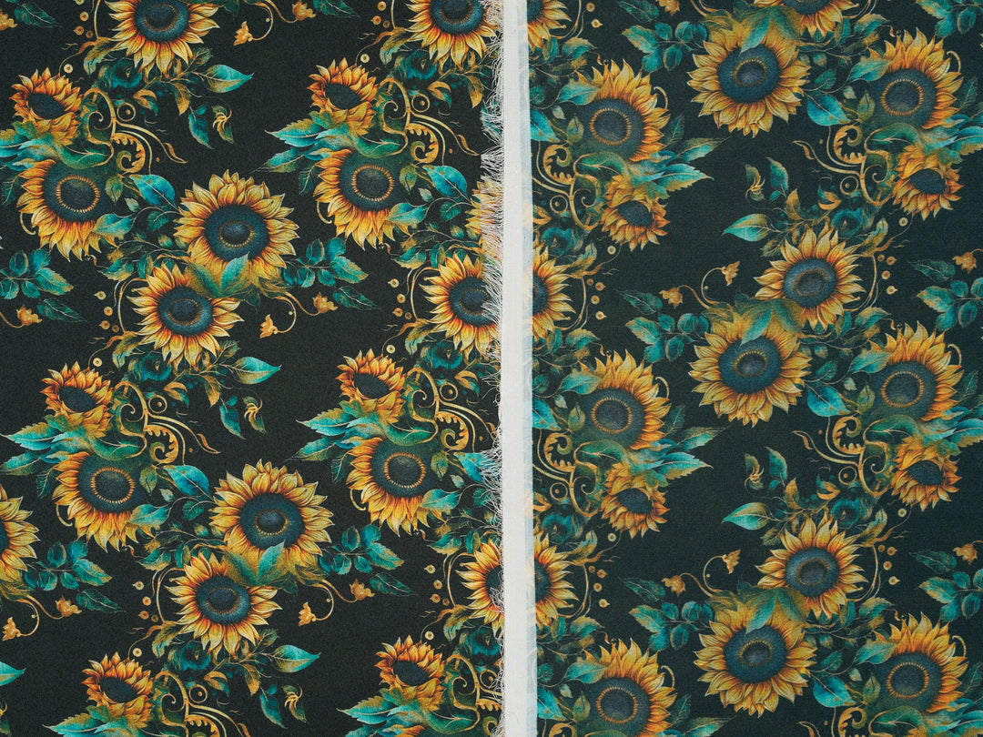 Sunflowers  - Silky Satin Charmeuse print - fabric by the yard -  double sublimation print