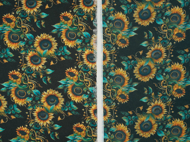 Sunflowers  - Silky Satin Charmeuse print - fabric by the yard -  double sublimation print