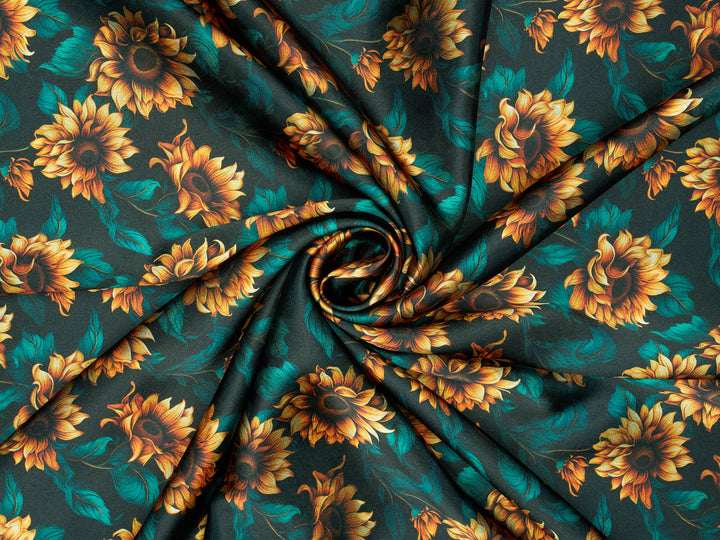 Sunflowers  - Silky Satin Charmeuse print - fabric by the yard -  double sublimation print