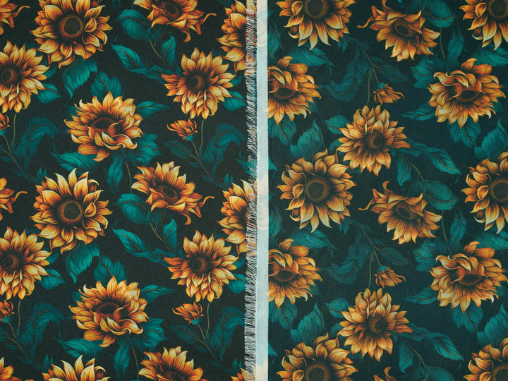 Sunflowers  - Silky Satin Charmeuse print - fabric by the yard -  double sublimation print