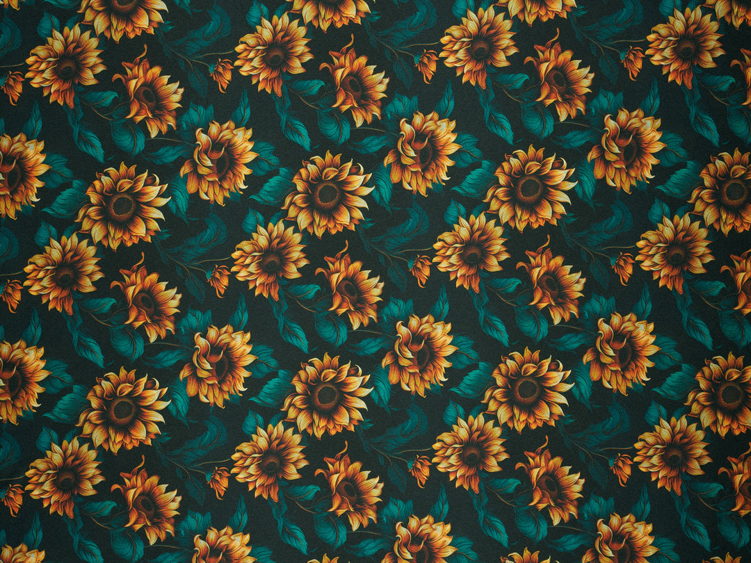 Sunflowers  - Silky Satin Charmeuse print - fabric by the yard -  double sublimation print