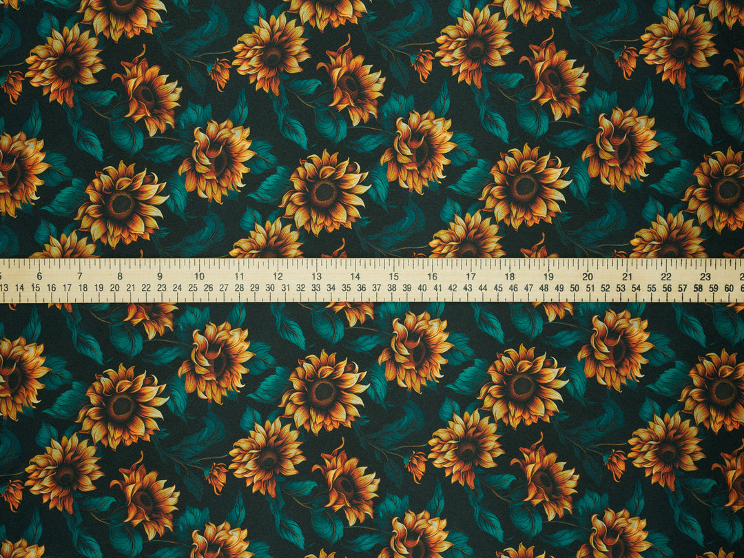 Sunflowers  - Silky Satin Charmeuse print - fabric by the yard -  double sublimation print