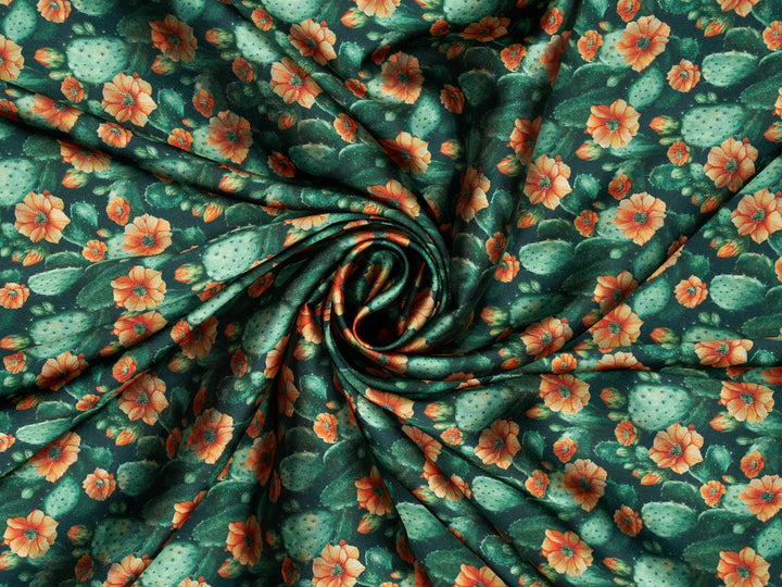 Orange  Cactus - Silky Satin Charmeuse print - fabric by the yard -  double sublimation print