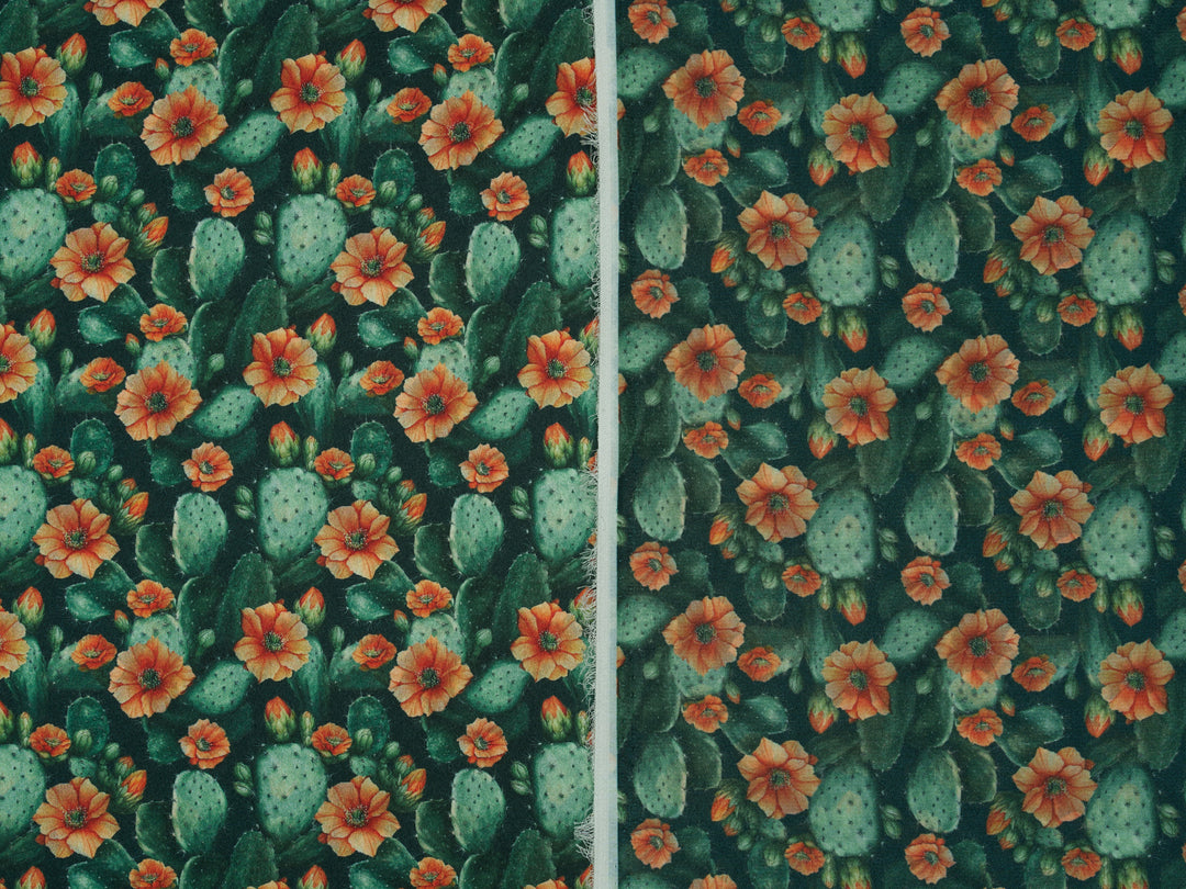 Orange  Cactus - Silky Satin Charmeuse print - fabric by the yard -  double sublimation print