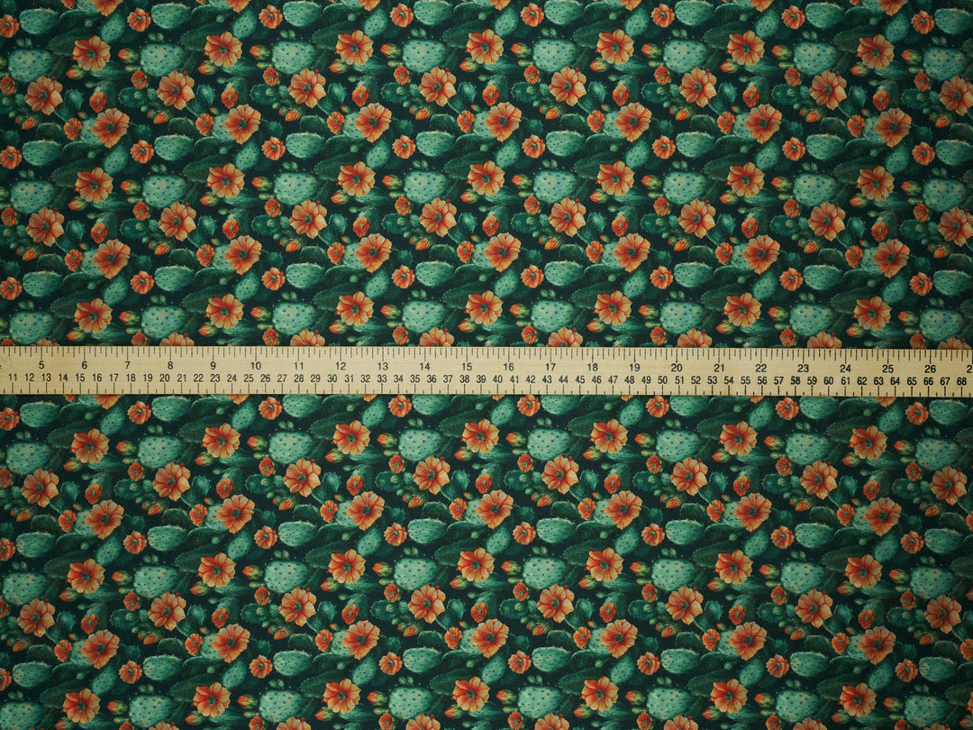 Orange  Cactus - Silky Satin Charmeuse print - fabric by the yard -  double sublimation print