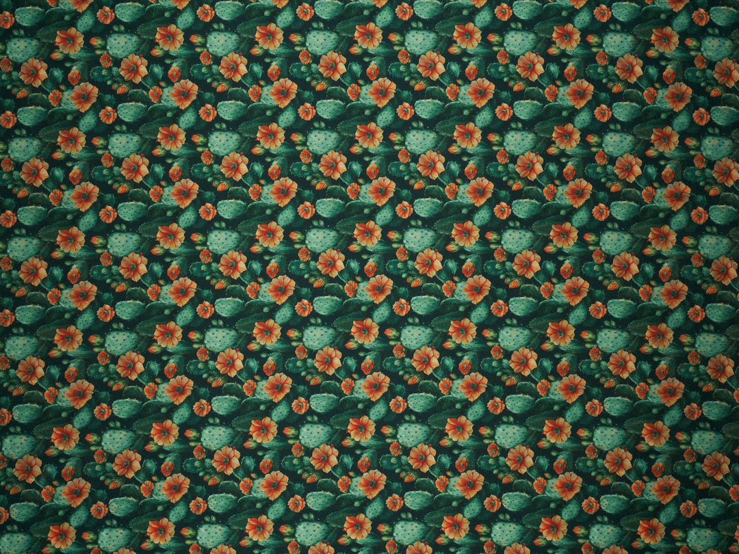 Orange  Cactus - Silky Satin Charmeuse print - fabric by the yard -  double sublimation print