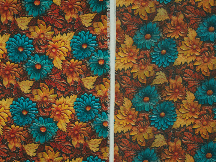 Tooled Sunflowers  - Silky Satin Charmeuse print - fabric by the yard -  double sublimation print