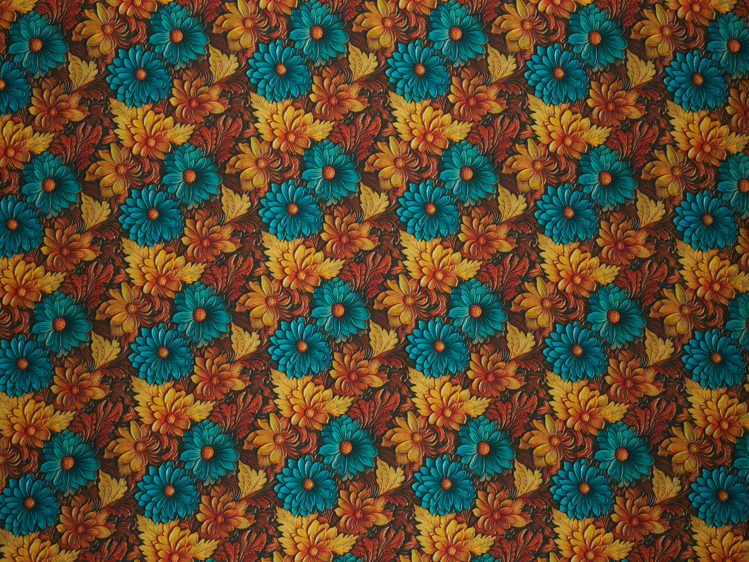 Tooled Sunflowers  - Silky Satin Charmeuse print - fabric by the yard -  double sublimation print