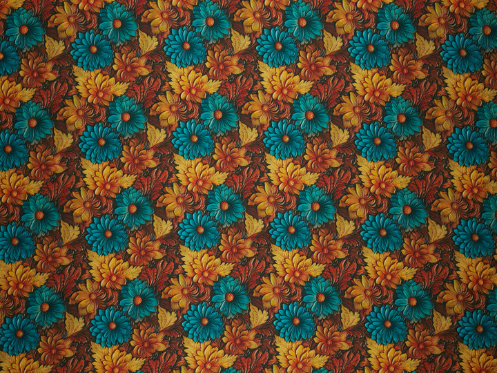 Tooled Sunflowers  - Silky Satin Charmeuse print - fabric by the yard -  double sublimation print